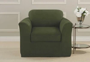 Sure Fit Ultimate Stretch Suede Two Piece Chair olive new stock 1 - Picture 1 of 1