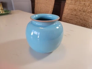 Japanese Turquoise Blue Round Vase Asian Home Decor Hand Built Glazed Pottery - Picture 1 of 11