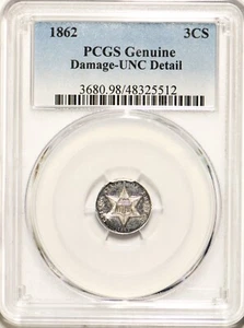 1862 Three Cent Silver PCGS Certified UNC Detail; *WYSIWYG; No Reserve! - Picture 1 of 4