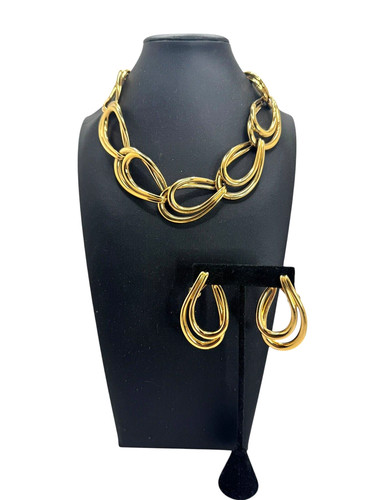 Givenchy Set collana e orecchini doppio anello a goccia tono oro