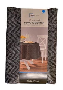 Mainstays 70" Round Grey Herringbone Peva Tablecloth - Picture 1 of 1