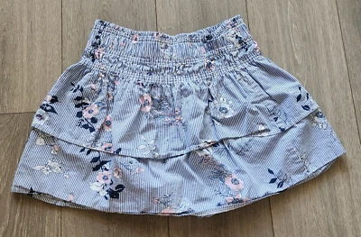 Now Skirt Women's 8 Blue White Striped Floral Layered Mini Elastic Waist Cotton - Image 1 of 4