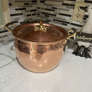 RUFFONI 7.5 quart hammered copper stock pot with acorn knob —made in Italy—