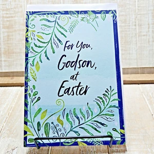 Tarjeta de felicitación de diseñador para Godson azul verde floral - Imagen 1 de 9