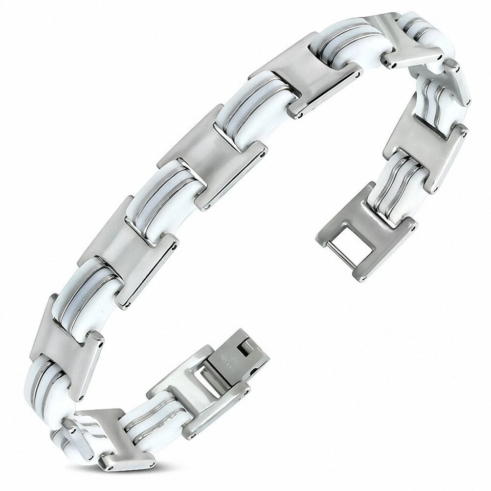 Armband Herren Stahl Glieder Kautschuk Weiß - Bild 1 von 1