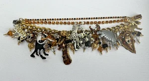 Lunch At The Ritz Signed Charm Bracelet Safari Jungle Chunky Bracelet 3 Strand - Picture 1 of 19