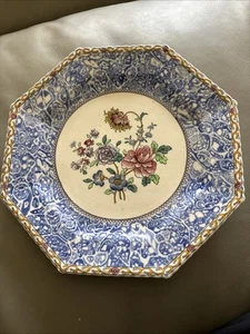 Beautiful Spode Octagonal Copeland Salad Plate 8 1/4” Floral Blue White - Picture 1 of 6