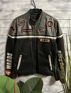 Rare Vintage 4 Wards Leather Jacket Racing Motorcycle Size 48 - Picture 1 of 23