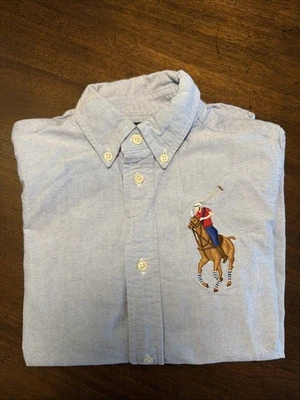 Polo Ralph Lauren Boys Long Sleeve Button Down Blue Big Pony Size 7 - Image 1 of 4