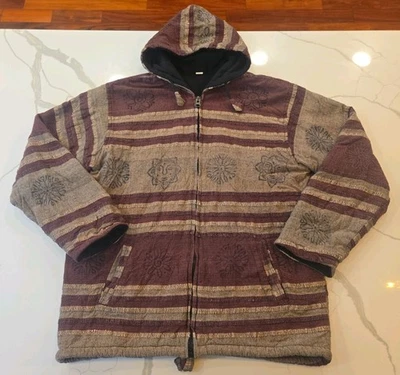 100% Cotton Boho Hippie Full Zip Hoodie Fleece Lined Mens Jacket Large Nepal - Image 1 of 4