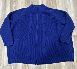 Suéter Woman Within Azul con Cremallera 3X Chaqueta Tejido con Cable Cremallera Completa Mezcla de Algodón - Imagen 1 de 11