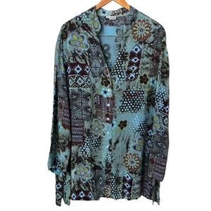 New TIANELLO Gandhi Size 0X Garment Dyed Floral Print Oversized Blue Green USA - Picture 1 of 17