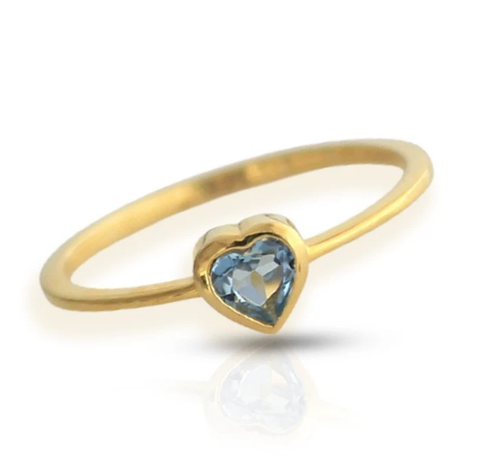 Anillo Aguamarina Hecho a Mano en Oro Sólido 10K, Anillo en Forma de Corazón Anillo Corazón Oro Foto 1 de 4