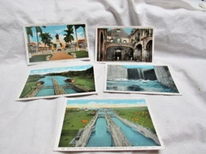 Vintage Lot 5 Postcards 3 Panama Canal, City, Church Ruins, Columbus Statue - Picture 1 of 9
