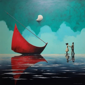 QUADRO MODERNO "Il Ragazzo e il pescatore" OLIO SU TELA dipinto PAINTING - Foto 1 di 3