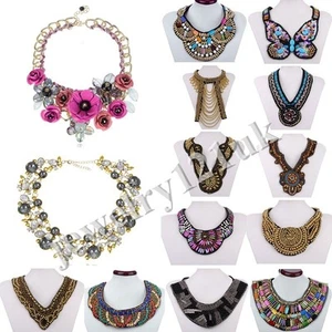 New Women Bib Flower Crystal Pendant Statement Chain Collar Choker Necklace gift - Picture 1 of 32