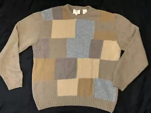 Viyella Men’s Sweater Merino Wool Nylon Brown Multicolored Squares Large Italy - Picture 1 of 8