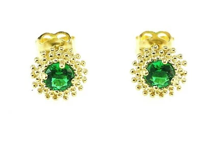 585 Gold Ohrstecker 1 Paar 14 Karat Gelbgold Sonne mit Zirkonia smaragd - Bild 1 von 2