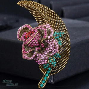 Broche de flores de cristal vintage broches de hojas de estrás solapa de joyería dorada - Imagen 1 de 5