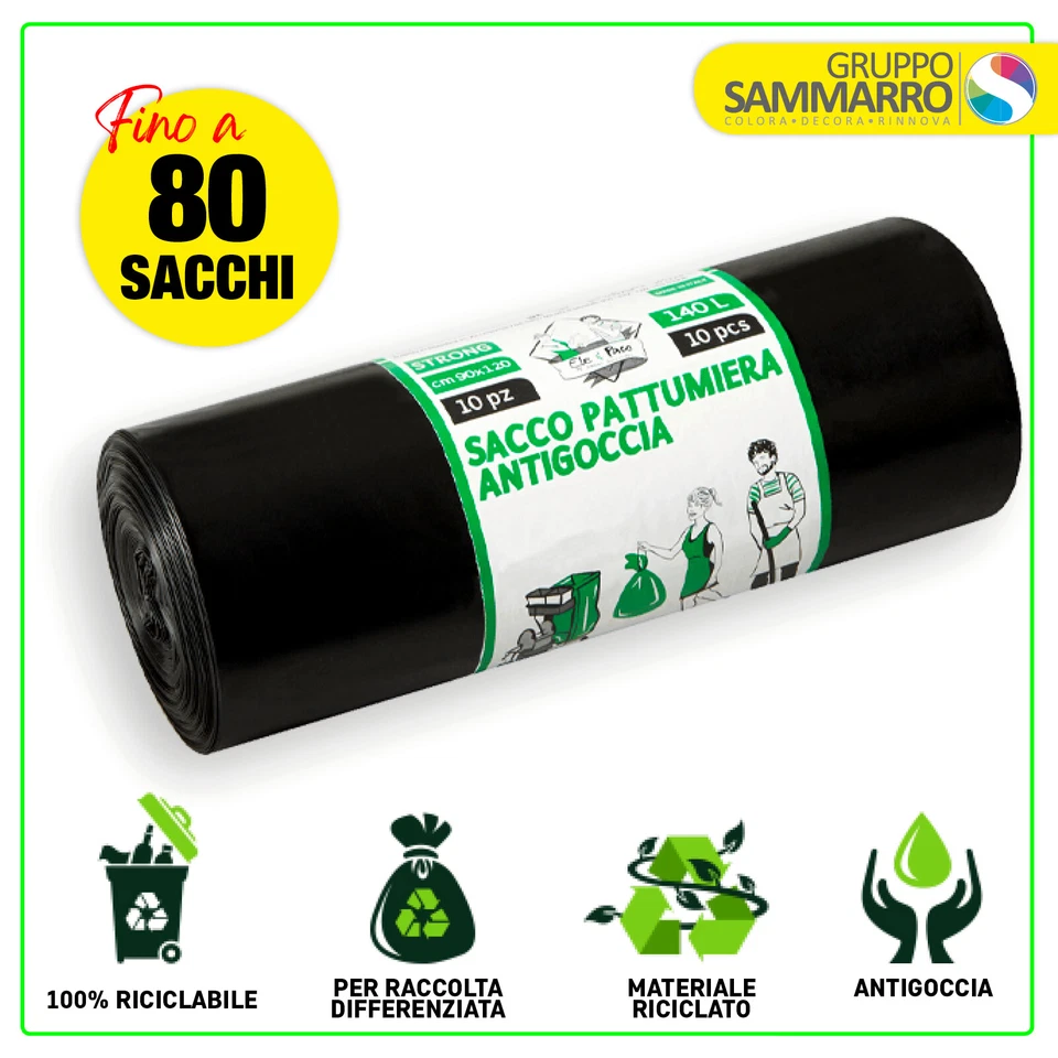 80 SACCHI SPAZZATURA 90X120 NERO RESISTENTI PESANTE L 50micron immondizia rotolo - Immagine 1 di 1