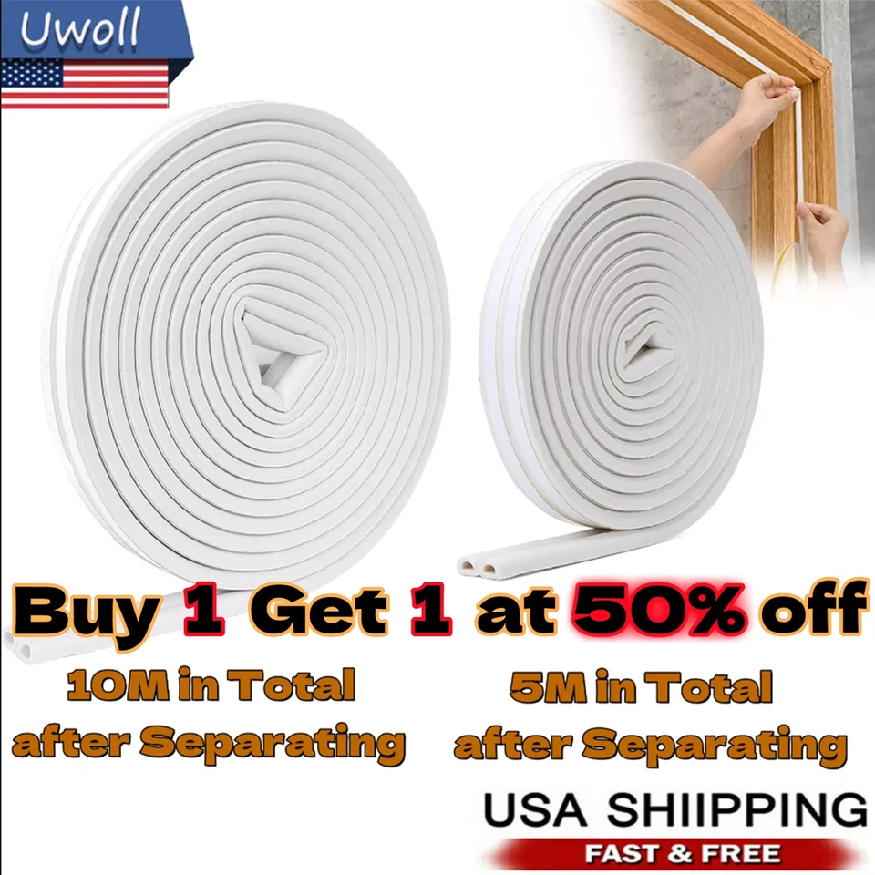 Self-Adhesive Door Window Weather Stripping Insulation Seal Strip White US - Image 1 of 4