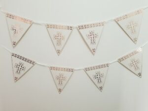 8 FLAGS Christening Bunting Garland Party ware Banner Decorations ROSE GOLD