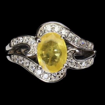 925 Argento Sterling Ovale Giallo Zaffiro 8x6mm Finto Zirconi Anello Misura 7 - Immagine 1 di 4