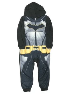 DC Comics Boys Black Fleece Batman Union Suit Hoodie Sleeper Pajama - Picture 1 of 1
