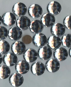 PC31 *** 20 pierres à coudre à facettes acrylique rondes 25mm - TRANSPARENT - Picture 1 of 1