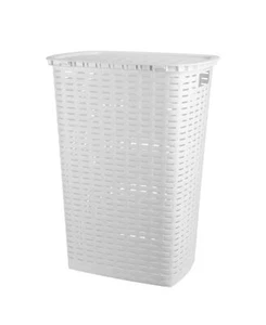 Wäschetruhe Rattan Optik 53 L - weiß - Stand Wäsche Sammler Kunststoff Korb - Bild 1 von 3