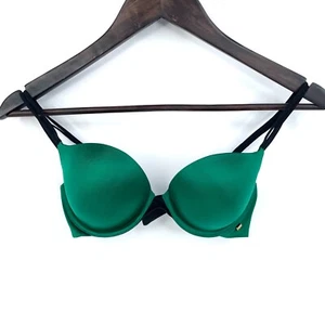 Victoria's Secret Very Sexy Padded Demi Bra Sz 32D Green Satin Underwire Strappy - Picture 1 of 8