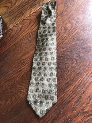 Oleg Cassini Green, Cream, Burgundy Abstract Print Silk Necktie 3.75”x59” Foto 1 de 3