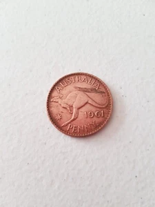 Coin - 1961 Australian Penny Genuine Circulated Queen Elizabeth II KG Polished - Imagen 1 de 4