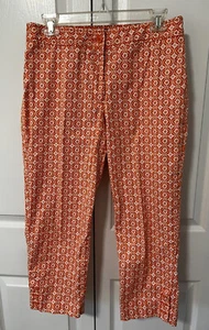 TALBOTS The Perfect Skinner Capri Pants Floral Orange White sz 6 EUC Colorful - Picture 1 of 5