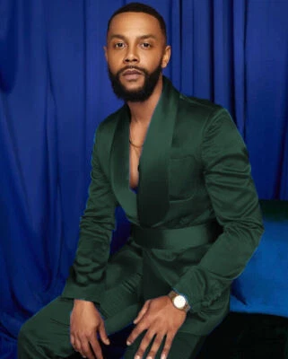 Seda Satén Hombres Trajes Chal Solapa con Cinturón Formal Boda Cena Fiesta Esmoquin Foto 1 de 4