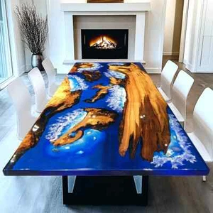 Blue Ocean Epoxy Resin Dining Table Top | Office Wooden Desk Furniture Table Top - Picture 1 of 6