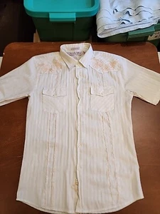 Franky Max Men's LARGE S/S White Embroidered Rhinestone Button Down EUC. GB22 - Picture 1 of 12