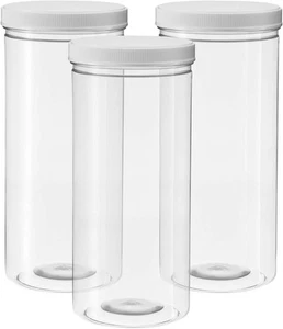 80 Ounce Tall Clear Empty Plastic Jars with Screw-on Lids & Labels - Pack of... - Picture 1 of 3