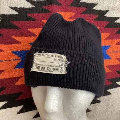 Gorra de reloj vintage de la Marina de los Estados Unidos años 40 original Segunda Guerra Mundial tejido de lana estampada gorro USN Foto 1 de 4