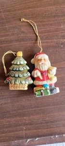 Vintage Ceramic Christmas ornament of Santa Claus and Christmas Tree - Picture 1 of 12