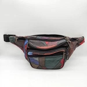 Tinder Leather Patchwork Fanny Waist Pack Pouch Multi color VTG Y2K Hip 80’s - Picture 1 of 16
