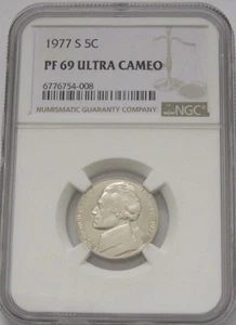 1977-S Jefferson Nickel NGC PF69 ULTRA CAMEO = 2nd BEST - Picture 1 of 8