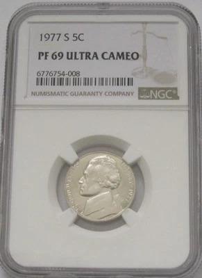 1977-S Jefferson Nickel NGC PF69 ULTRA CAMEO = 2nd BEST - Image 1 of 4