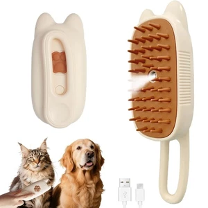 4 in 1 Cat Steam Brush for Shedding,Rechargeable Off White  - Picture 1 of 7