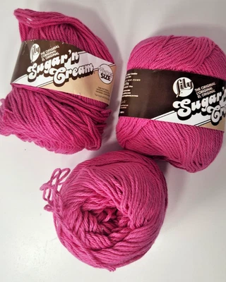 3 SKEINS LILY SUGAR 'N CREAM HOT PINK 18416 MATCHING # - Image 1 of 3