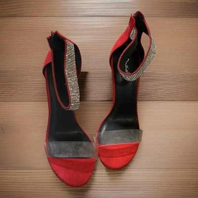 Zapatos de tacón alto Qupid para mujer talla 7,5 rojos imitación gamuza correa al tobillo Foto 1 de 4
