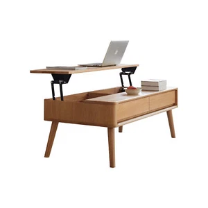 Elevating Center Table 100% Solid Oak Wood Desk Coffee Table With Storage Shelf - Picture 1 of 9