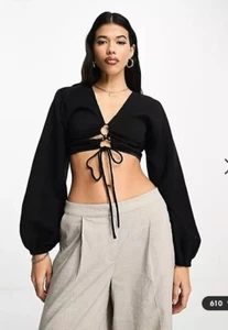 Long sleeve black crinkle top - Picture 1 of 4