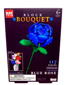 Block Bouquet BLUE ROSE Flower Building Block Set 117 Pieces - Picture 1 of 3