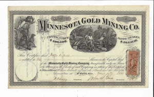 Certificado de acciones de Minnesota 1866 Minnesota Gold Mining Company Henry H Sibley - Imagen 1 de 2